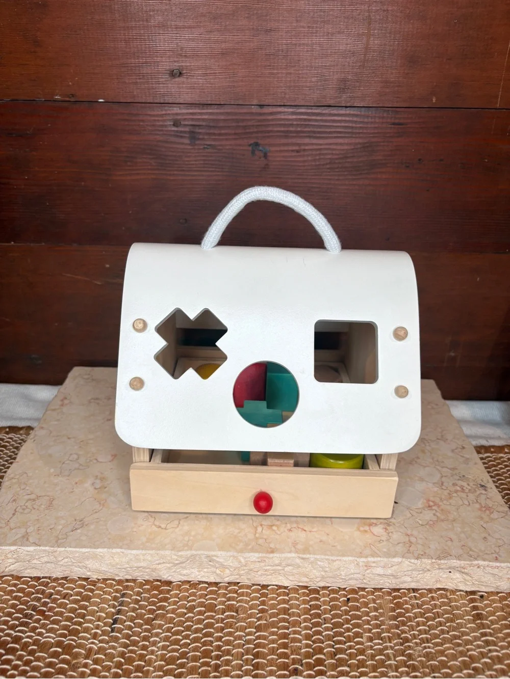 Janod Wood Sorting Shapes Barn House Clock Learning Toy